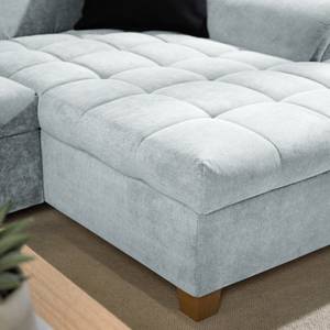 Ecksofa Charlo Antiklederlook - Flachgewebe Soan: Pastellblau - Longchair davorstehend rechts - Ohne Schlaffunktion