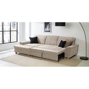 Ecksofa Charlo Antiklederlook - Flachgewebe Soan: Cappuccino - Longchair davorstehend links - Mit Schlaffunktion