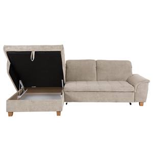 Ecksofa Charlo Antiklederlook - Flachgewebe Soan: Cappuccino - Longchair davorstehend links - Mit Schlaffunktion