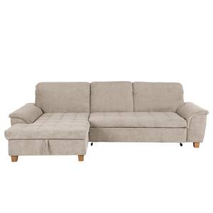 Ecksofa Charlo Antiklederlook - Flachgewebe Soan: Cappuccino - Longchair davorstehend links - Mit Schlaffunktion