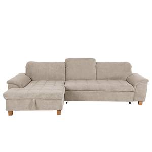 Ecksofa Charlo Antiklederlook - Flachgewebe Soan: Cappuccino - Longchair davorstehend links - Mit Schlaffunktion