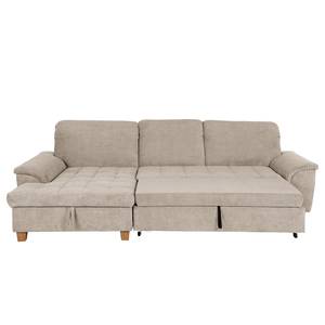 Ecksofa Charlo Antiklederlook - Flachgewebe Soan: Cappuccino - Longchair davorstehend links - Mit Schlaffunktion