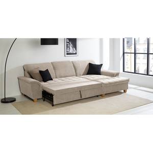 Ecksofa Charlo Antiklederlook - Flachgewebe Soan: Cappuccino - Longchair davorstehend rechts - Mit Schlaffunktion