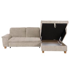 Ecksofa Charlo Antiklederlook - Flachgewebe Soan: Cappuccino - Longchair davorstehend rechts - Mit Schlaffunktion