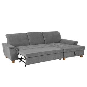 Ecksofa Charlo Antiklederlook - Flachgewebe Soan: Grau - Longchair davorstehend rechts - Mit Schlaffunktion