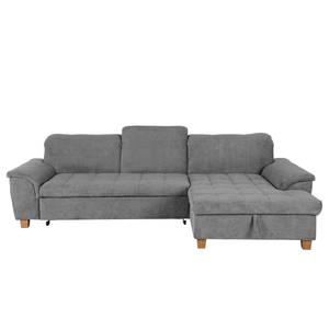 Ecksofa Charlo Antiklederlook - Flachgewebe Soan: Grau - Longchair davorstehend rechts - Mit Schlaffunktion