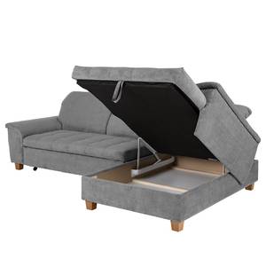 Ecksofa Charlo Antiklederlook - Flachgewebe Soan: Grau - Longchair davorstehend rechts - Mit Schlaffunktion