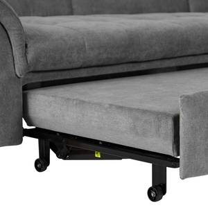 Ecksofa Charlo Antiklederlook - Flachgewebe Soan: Grau - Longchair davorstehend rechts - Mit Schlaffunktion