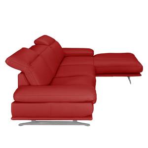 Canapé d'angle Kingman Cuir véritable - Rouge - Méridienne courte à droite (vue de face)