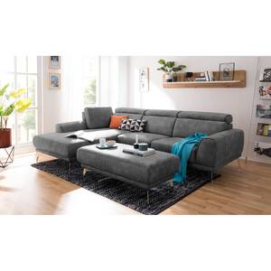 Ecksofa Ryley Kunstleder Antiklederlook - Granit - Longchair davorstehend links