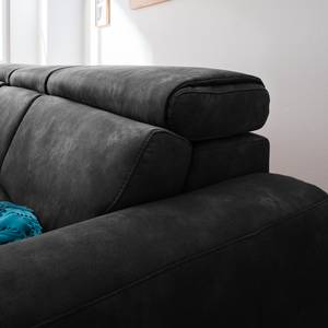 Canapé d'angle Ryley Aspect cuir vieilli - Noir - Méridienne courte à gauche (vue de face)