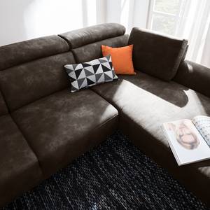 Canapé d'angle Ryley Aspect cuir vieilli - Marron - Méridienne courte à droite (vue de face)