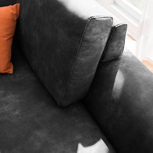 Canapé d'angle Ryley Aspect cuir vieilli - Noir - Méridienne courte à droite (vue de face)