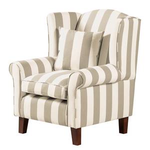 Fauteuil Colmar beige gestreept geweven stof - Beige - Met hocker