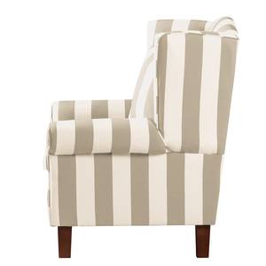 Fauteuil Colmar beige gestreept geweven stof - Beige - Met hocker