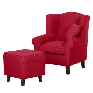 Fauteuil à oreilles Colmar Tissu - Tissu Maka : Rouge - Avec repose-pieds