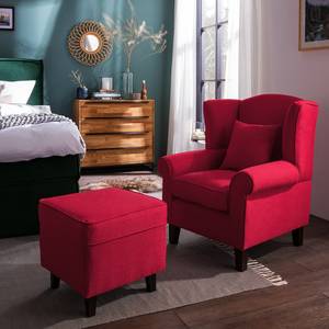 Oorfauteuil Colmar geweven stof - Stof Maka: Rood - Met hocker