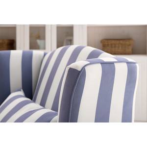 Fauteuil à oreilles Sofia XXL Tissu bleu à rayures - Bleu / Blanc