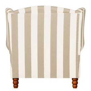 Fauteuil à oreilles Sofia XXL Tissu beige à rayures - Beige / Blanc