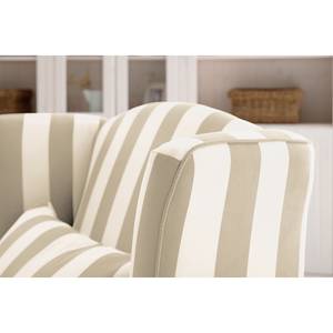 Fauteuil à oreilles Sofia XXL Tissu beige à rayures - Beige / Blanc