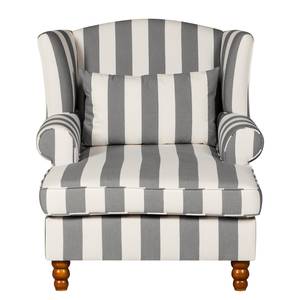 Fauteuil à oreilles Sofia XXL Tissu - Rayures blanches et grises - Blanc / Gris