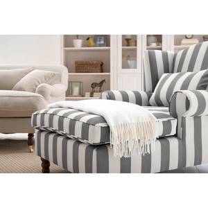 Fauteuil à oreilles Sofia XXL Tissu gris à rayures - Blanc / Gris