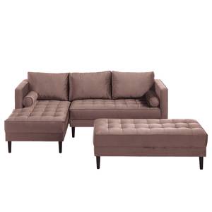 Ecksofa LAONA Samt - Samt Pauno: Mauve - Longchair davorstehend links - Mit Hocker