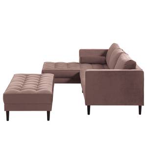 Hoekbank LAONA fluweel - Velours Pauno: Mauve - Longchair vooraanzicht links - Met hocker