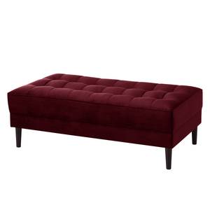 Hoekbank LAONA fluweel - Velours Pauno: Bordeaux - Longchair vooraanzicht links - Met hocker