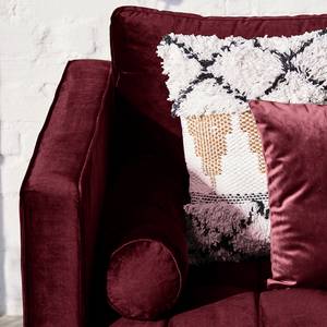 Hoekbank LAONA fluweel - Velours Pauno: Bordeaux - Longchair vooraanzicht links - Met hocker