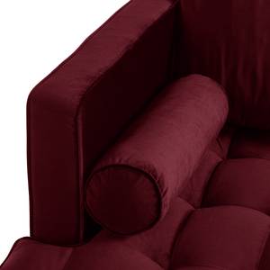 Hoekbank LAONA fluweel - Velours Pauno: Bordeaux - Longchair vooraanzicht links - Met hocker