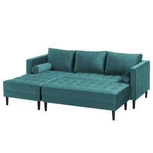 Ecksofa LAONA Samt Pauno: Petrol - Longchair davorstehend links - Mit Hocker