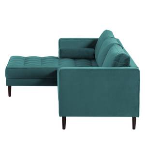 Ecksofa LAONA Samt Pauno: Petrol - Longchair davorstehend links - Mit Hocker