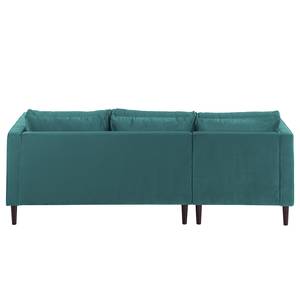 Ecksofa LAONA Samt Pauno: Petrol - Longchair davorstehend links - Mit Hocker