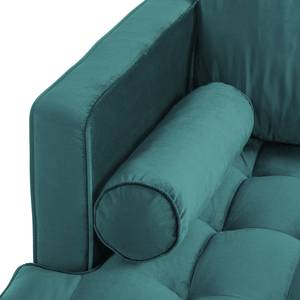 Ecksofa LAONA Samt - Samt Pauno: Petrol - Longchair davorstehend links - Mit Hocker