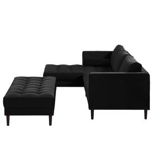 Ecksofa LAONA Samt Pauno: Schwarz - Longchair davorstehend links - Mit Hocker