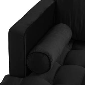 Ecksofa LAONA Samt Pauno: Schwarz - Longchair davorstehend links - Mit Hocker