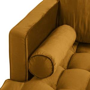 Hoekbank LAONA fluweel - Velours Pauno: Honing - Longchair vooraanzicht links - Met hocker