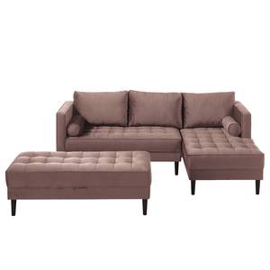 Ecksofa LAONA Samt Pauno: Mauve - Longchair davorstehend rechts - Mit Hocker