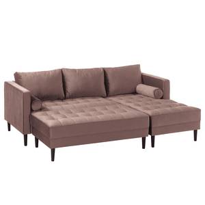 Ecksofa LAONA Samt Pauno: Mauve - Longchair davorstehend rechts - Mit Hocker