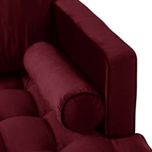 Hoekbank LAONA fluweel - Velours Pauno: Bordeaux - Longchair vooraanzicht rechts - Met hocker