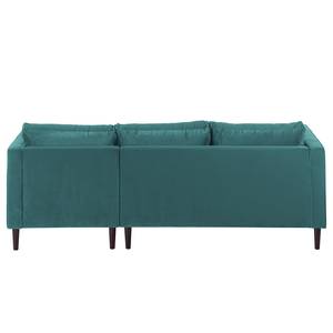 Ecksofa LAONA Samt Pauno: Petrol - Longchair davorstehend rechts - Mit Hocker