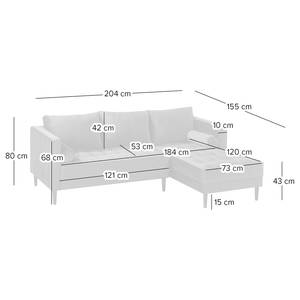 Ecksofa LAONA Samt - Samt Pauno: Petrol - Longchair davorstehend rechts - Mit Hocker