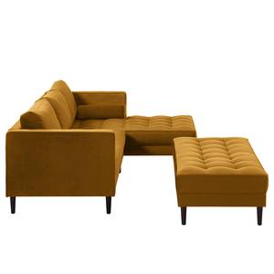 Ecksofa LAONA Samt Pauno: Honig - Longchair davorstehend rechts - Mit Hocker