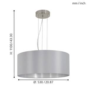 Suspension Maserlo II Tissu / Acier - 3 ampoules - Gris / Argenté