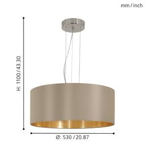 Hanglamp Maserlo II geweven stof/staal - 3 lichtbronnen - Taupe/Goudkleurig