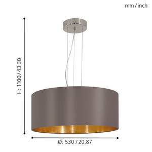 Hanglamp Maserlo II geweven stof/staal - 3 lichtbronnen - Cappuccinokleurig/Goudkleurig