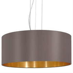 Hanglamp Maserlo II geweven stof/staal - 3 lichtbronnen - Cappuccinokleurig/Goudkleurig