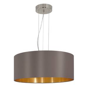 Hanglamp Maserlo II geweven stof/staal - 3 lichtbronnen - Cappuccinokleurig/Goudkleurig