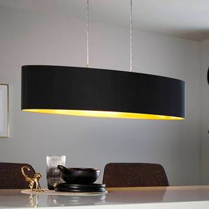 Pendelleuchte Maserlo III Webstoff / Stahl - 2-flammig - Schwarz / Gold - Breite: 100 cm